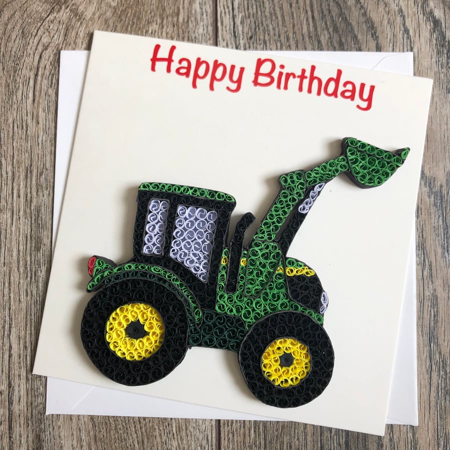Stunning handmade quilled Tractor with digger