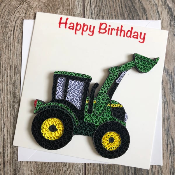 Stunning handmade quilled Tractor with digger