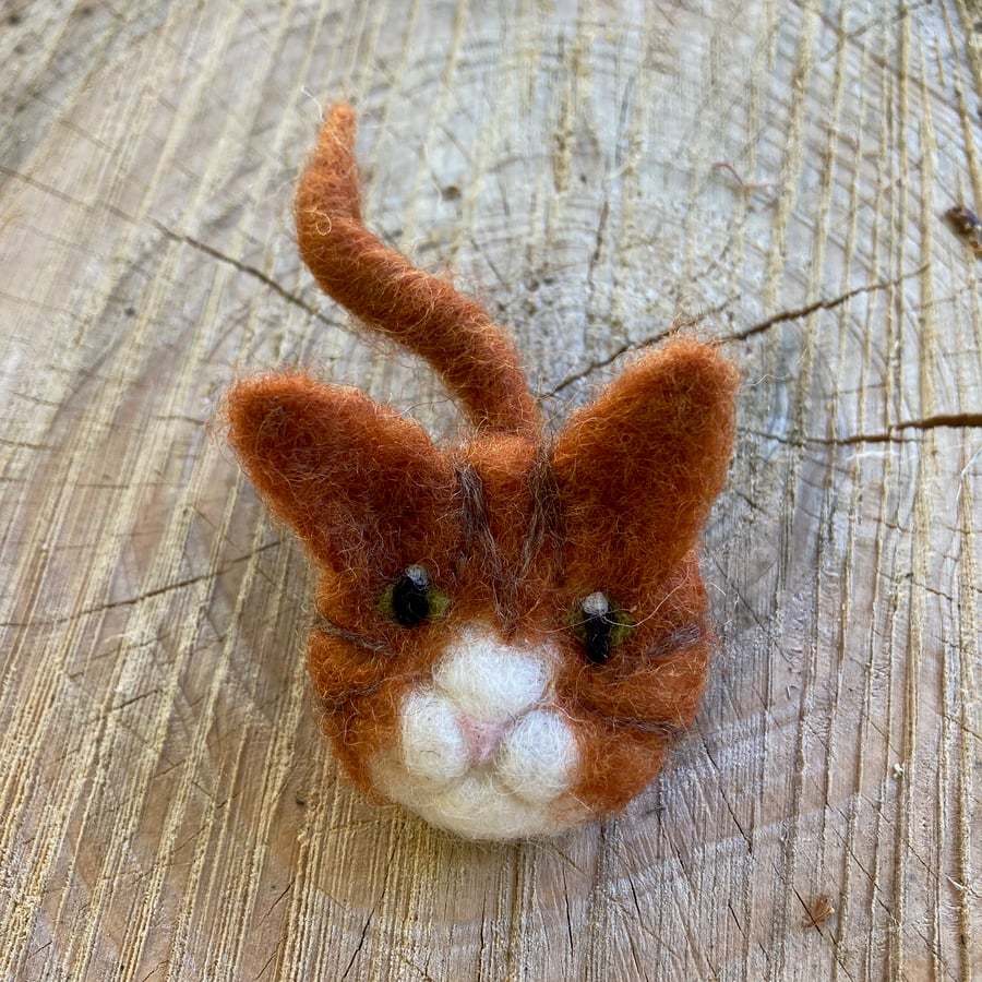 Needle felted brooch, badge, ginger cat