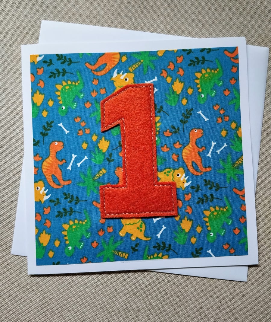 1st birthday dinosaur card