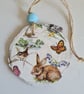 Rabbit and birds wood slice hanging decoration home decor - Image 5