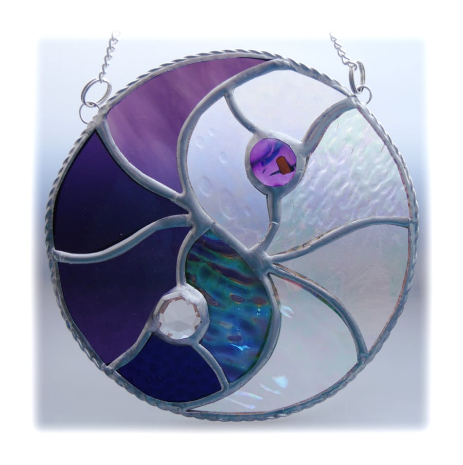  Yin Yang Suncatcher Stained Glass Handmade Purple 007