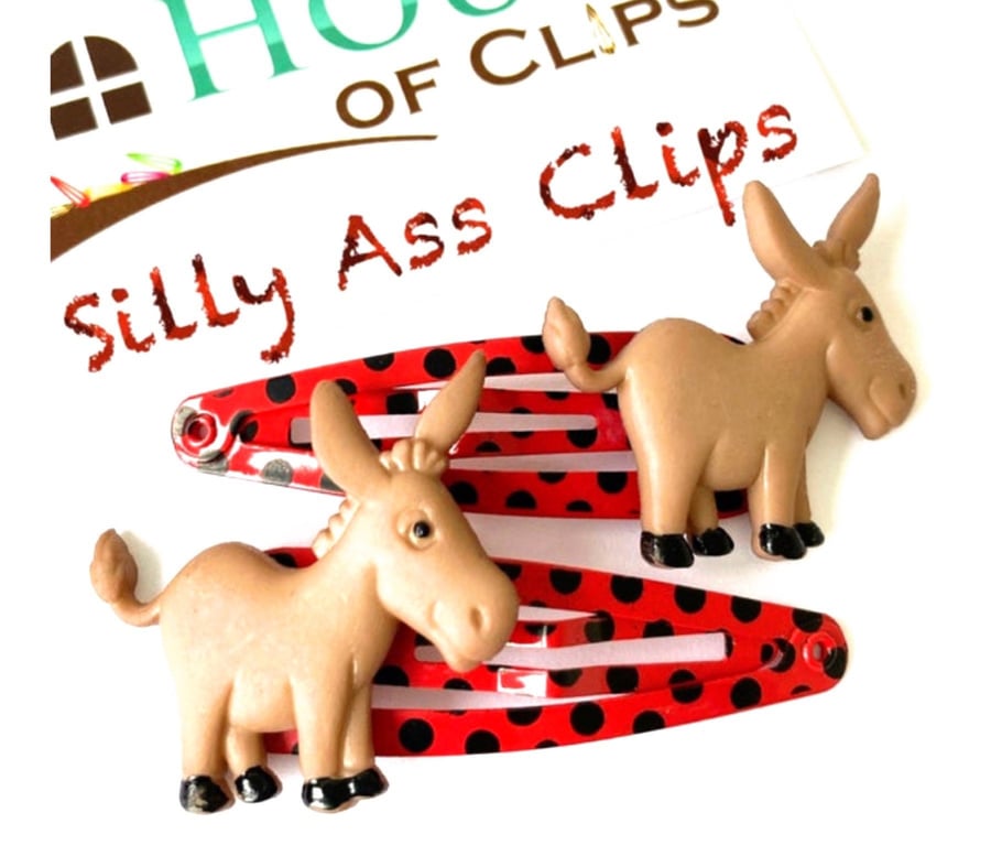 Silly Ass Hair Clips x2 - Animal Hair Clips - Donkey hair clips - farm hair clip