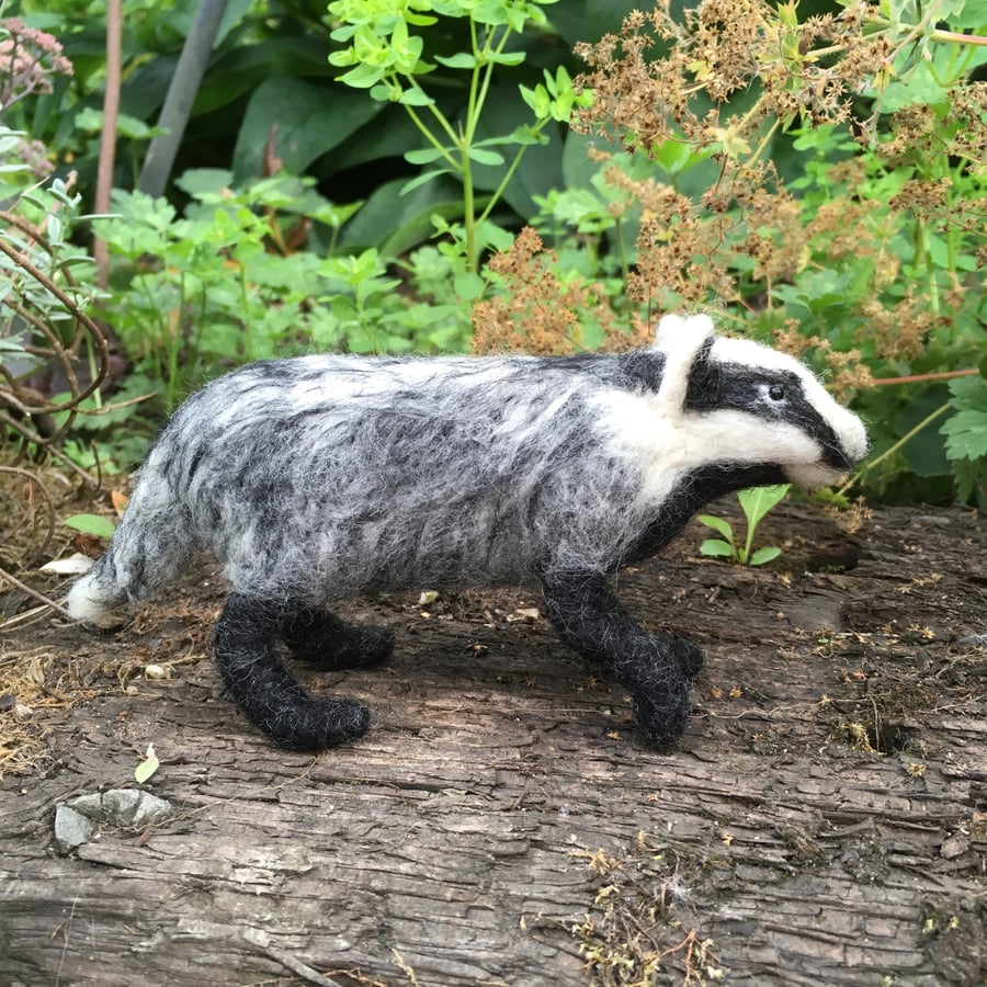 Badger, needle felted ornament, british wildlife