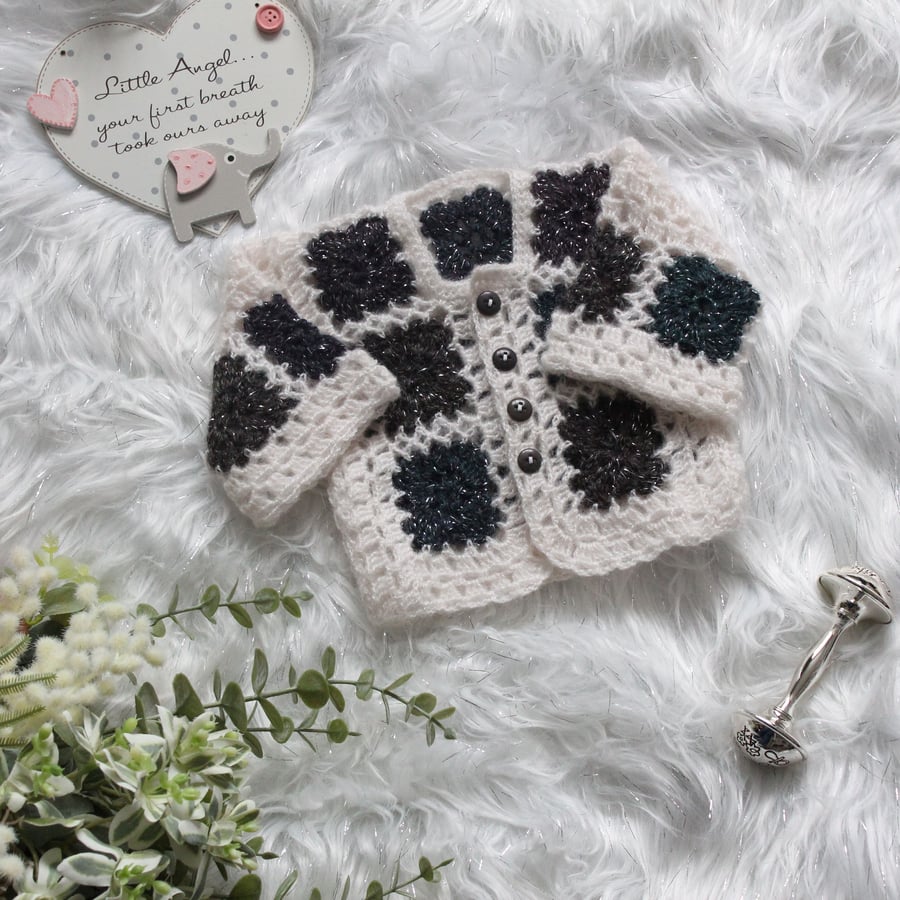 Crochet granny square cardigan for newborn baby