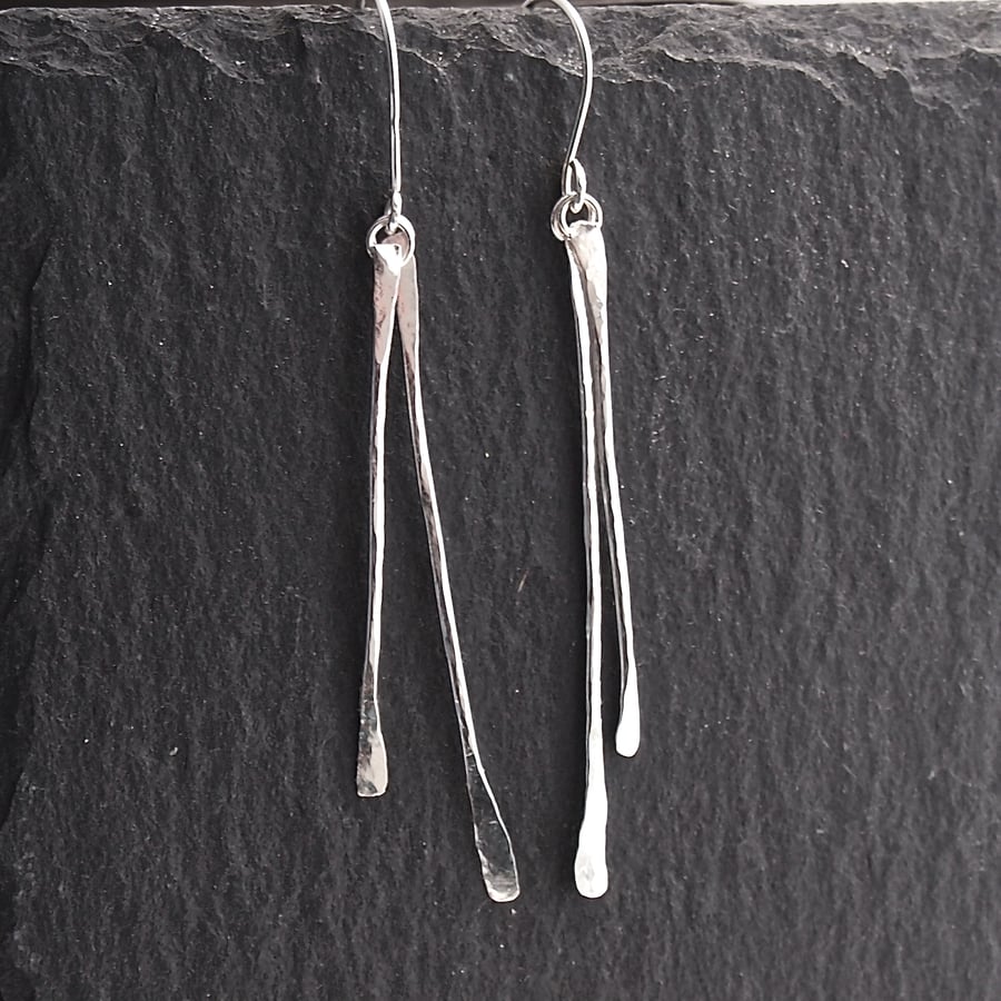 Medium Organic Silver Stick Earrings