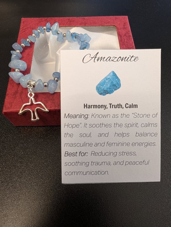 Amazonite Natural Gemstone Bracelet with charm and meaning card 