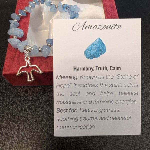 Amazonite Natural Gemstone Bracelet with charm and meaning card 