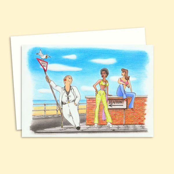 Postcard Humour Greeting Card - Pencil Illustration with a Seventies Vibe (803)