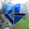 Large Stained Glass Heart Suncatcher - Blue and Turquoise