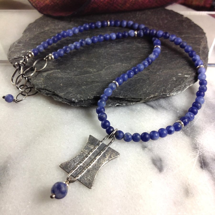 Silver and sodalite tribal necklace