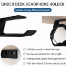 Under Desk Headphone Holder – Screw Mounted, Hidden Storage Design