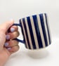 Navy blug mug with stripes - wheel thrown 