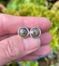 Silver and sapphire round stud earrings  - Image 2