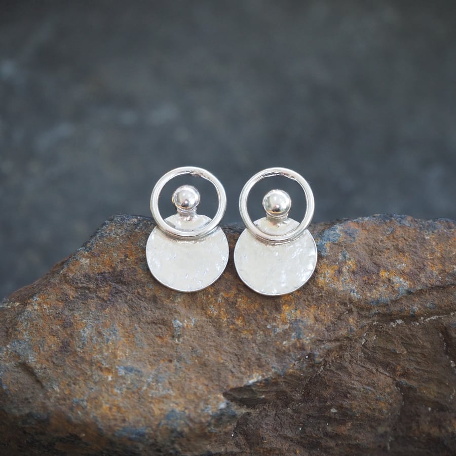 Earrings, Silver Halo Stud Earrings, Handmade Silver Jewellery