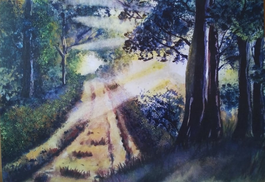 Woodland watercolour print from original watercolour painting. Large A3 size pri