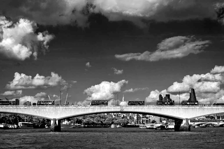 Red London Buses Waterloo Bridge England Photograph Print