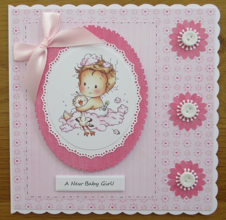 Sitting On A Cloud - 8x8" New Baby Girl Card