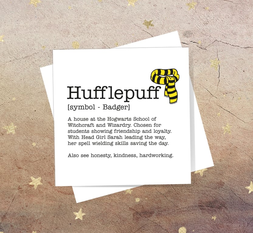 Hufflepuff definition card - Harry Potter, Hogwarts, free postage, blank inside