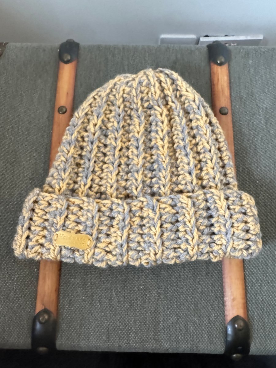 Handmade Crochet Beanie Hat – Grey and Mustard Yellow Mix