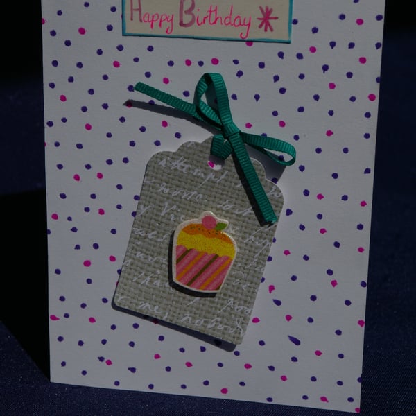 Birthday Card Handmade with Cup Cake Tag