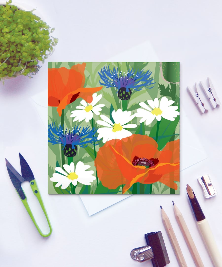 Poppy card - wildflower, meadow, remembrance