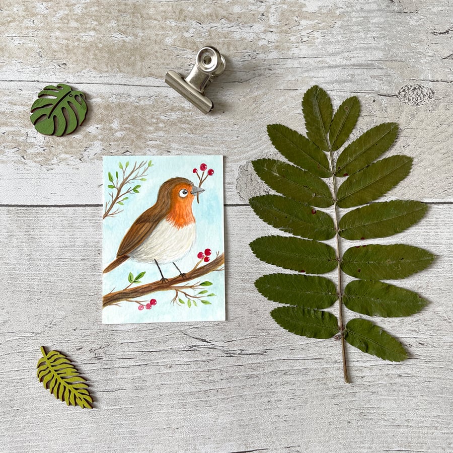 Robin Miniature Original ACEO painting - One of a kind