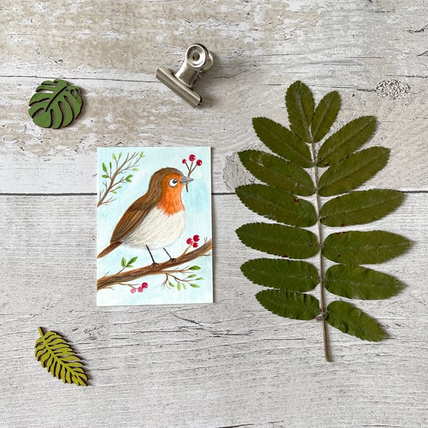 Robin Miniature Original ACEO painting - One of a kind