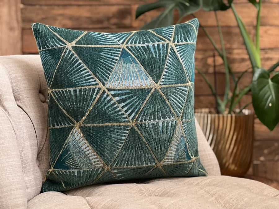 Green and Gold Geometric Cushion Cover