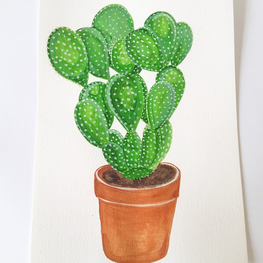 Original Watercolour Bunny Ears Cacti Painting on A4 Watercolour Paper 