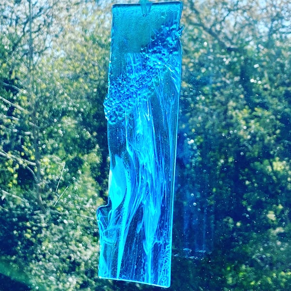 Fused glass turquoise light catcher