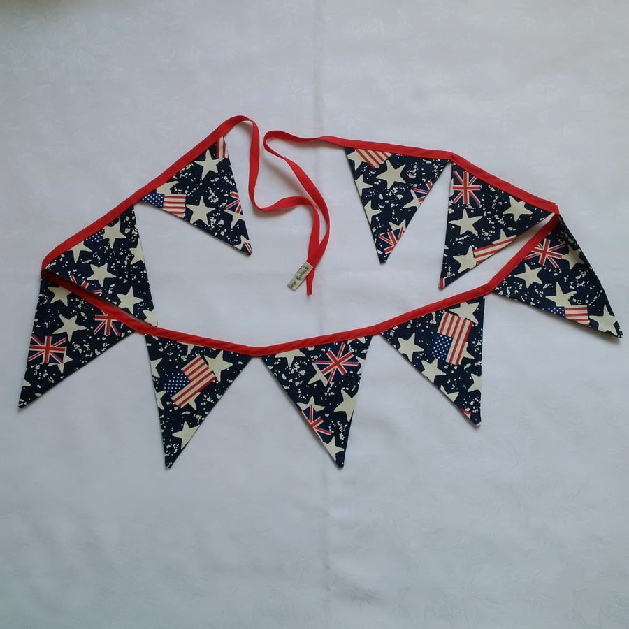 denim bunting, teenagers bedroom, summer house, red, white, blue
