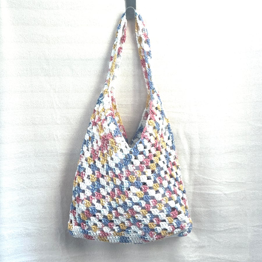 Crochet Cotton Hobo Bag: Handmade Boho Market Tote 100% Cotton