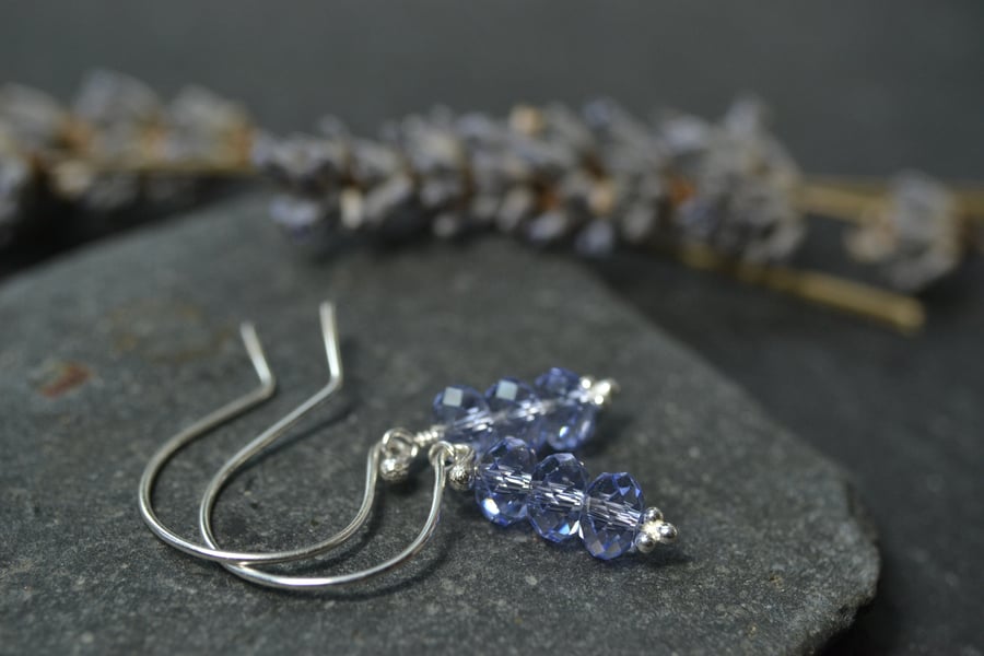 Lavender crystal  and sterling silver handmade dangle earrings