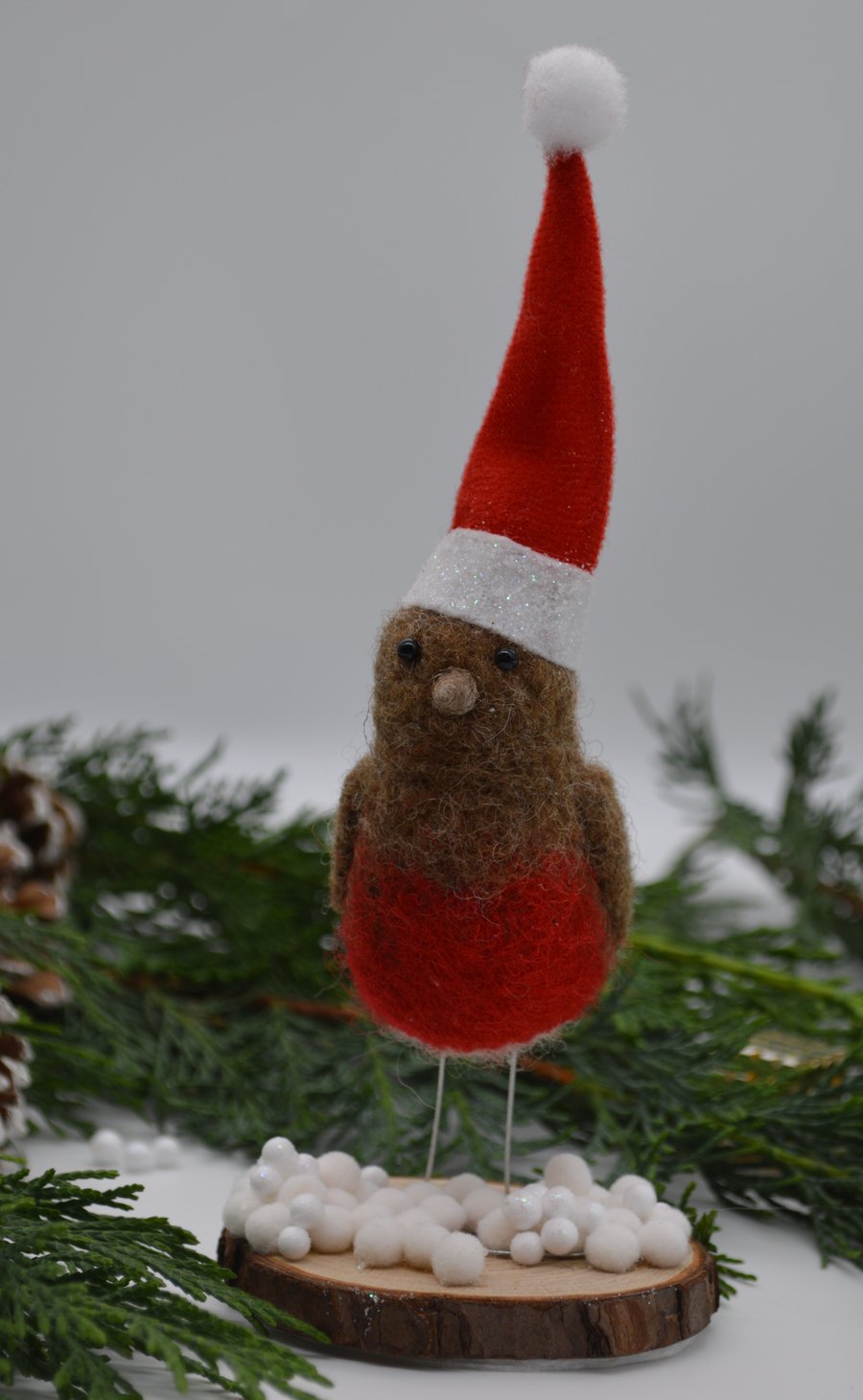 Needle felted Christmas Robin in the snow