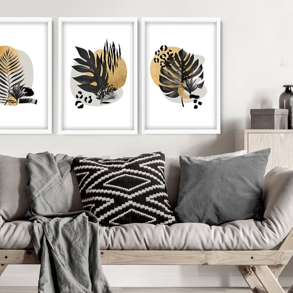 Gold Decor Home, wall decor living room Botanical boho art prints set of 2, offi