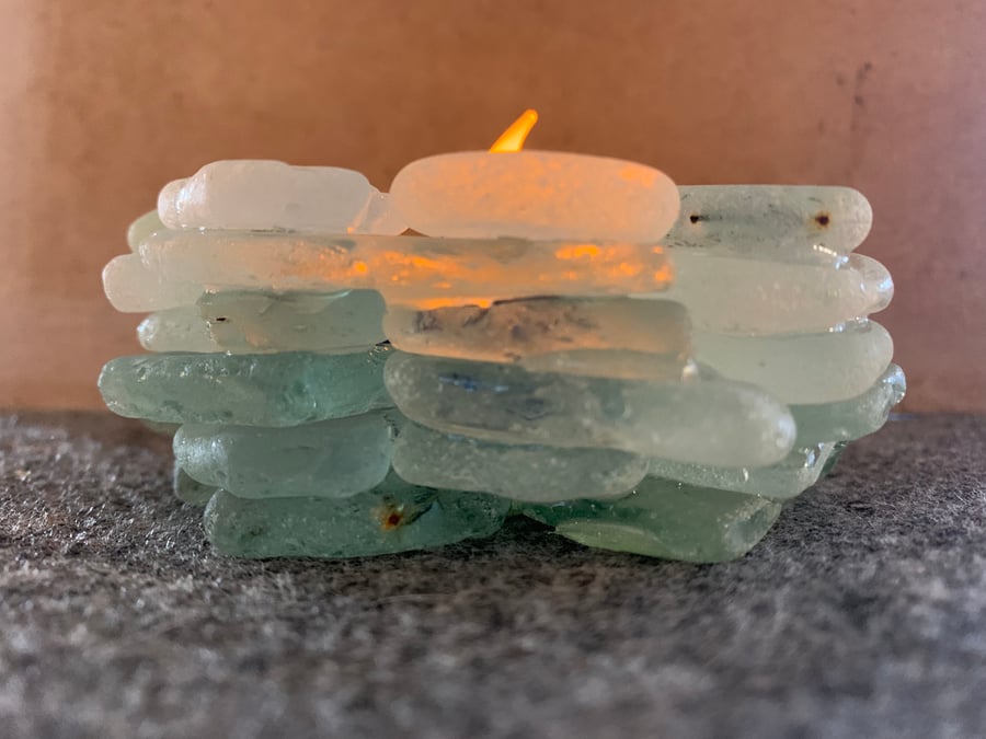Seaglass tea light holder