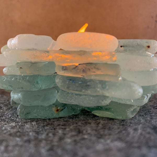 Seaglass tea light holder