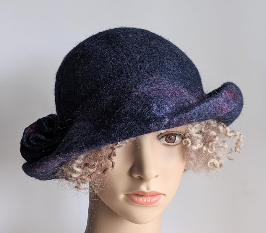 Deep navy felted wool hat  - One of the 'Squashable' range