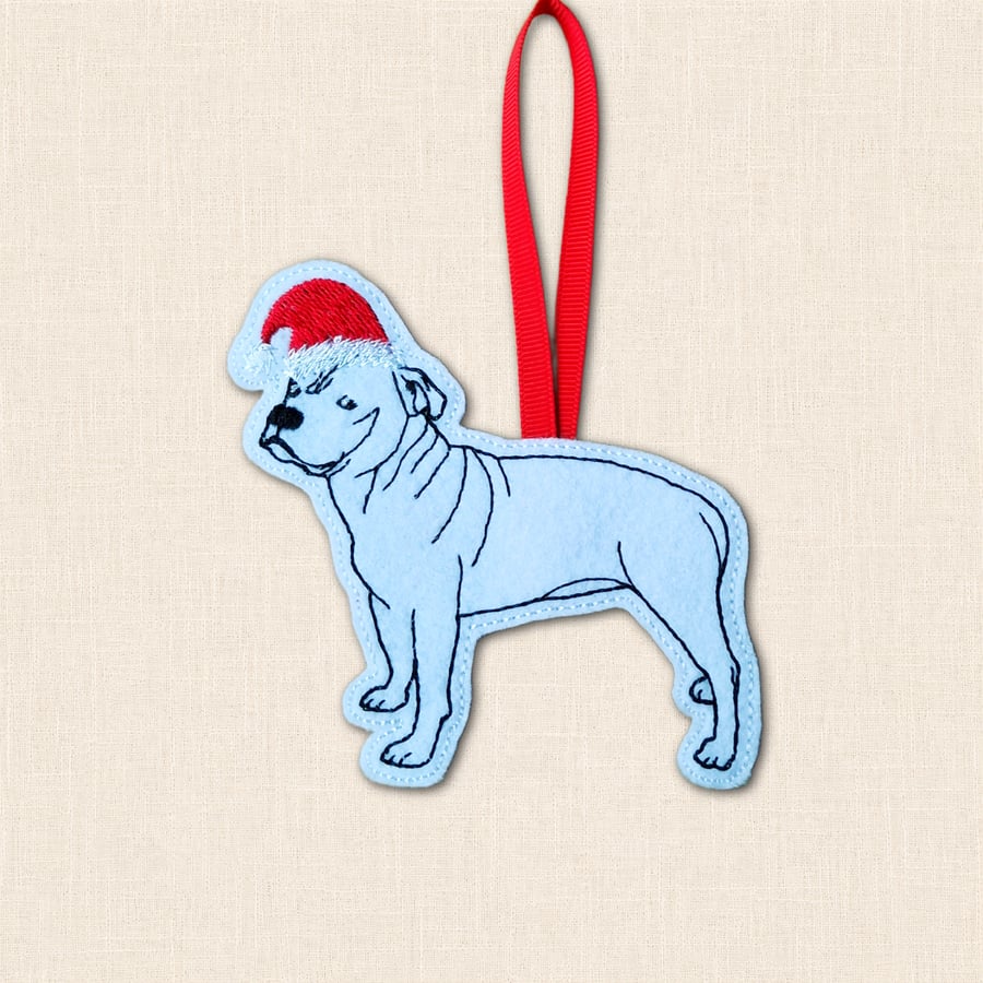 Staffordshire Bull Terrier Christmas Tree Decoration - Embroidered Dog Ornament