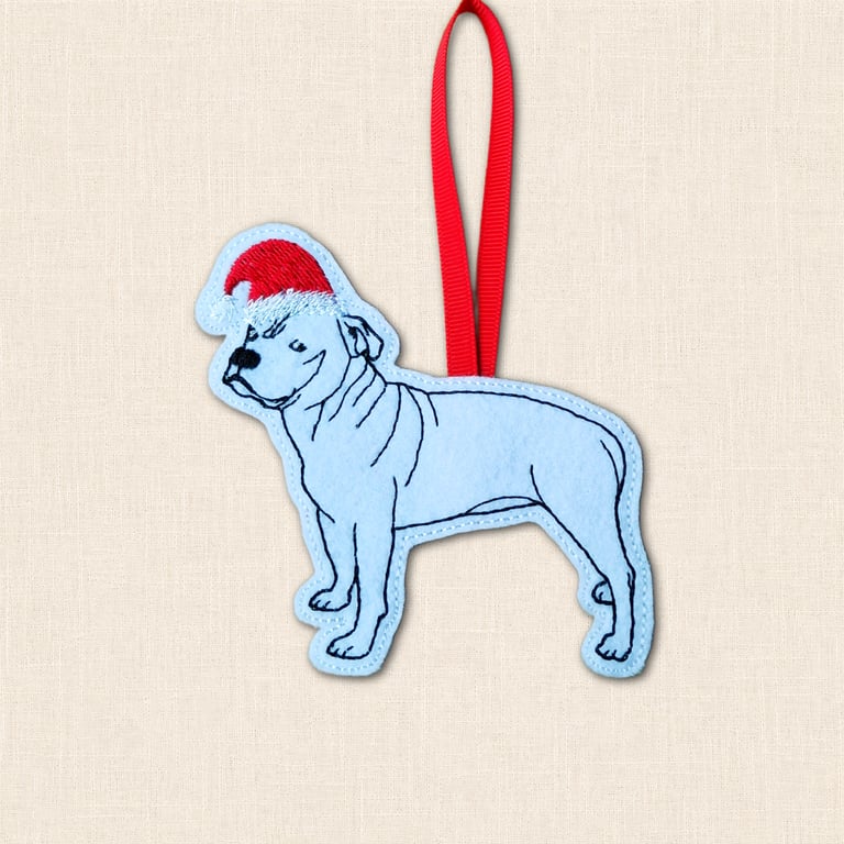 Staffordshire Bull Terrier Christmas Tree Decoration - Embroidered Dog Ornament