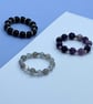 3 stretchy stacker rings with labradorite, purple fluorite and black shell pearl