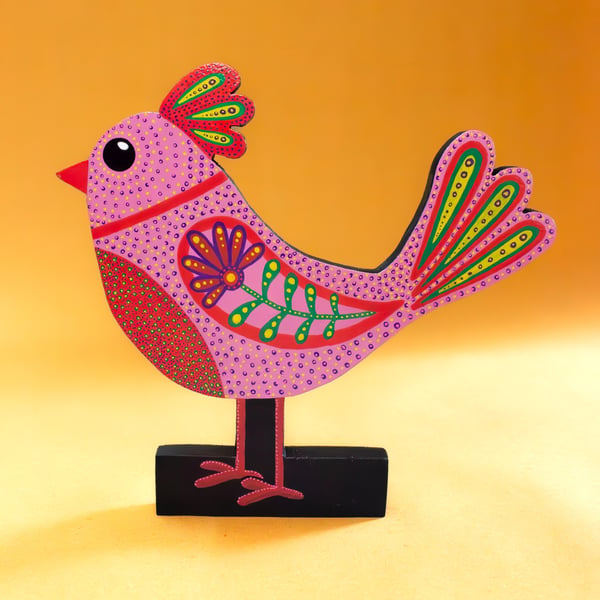 Folk Bird Sculpture - Handmade and Hand-painted