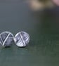 Recycled Silver Leaf Pattern Circle Stud Earrings  - Image 2
