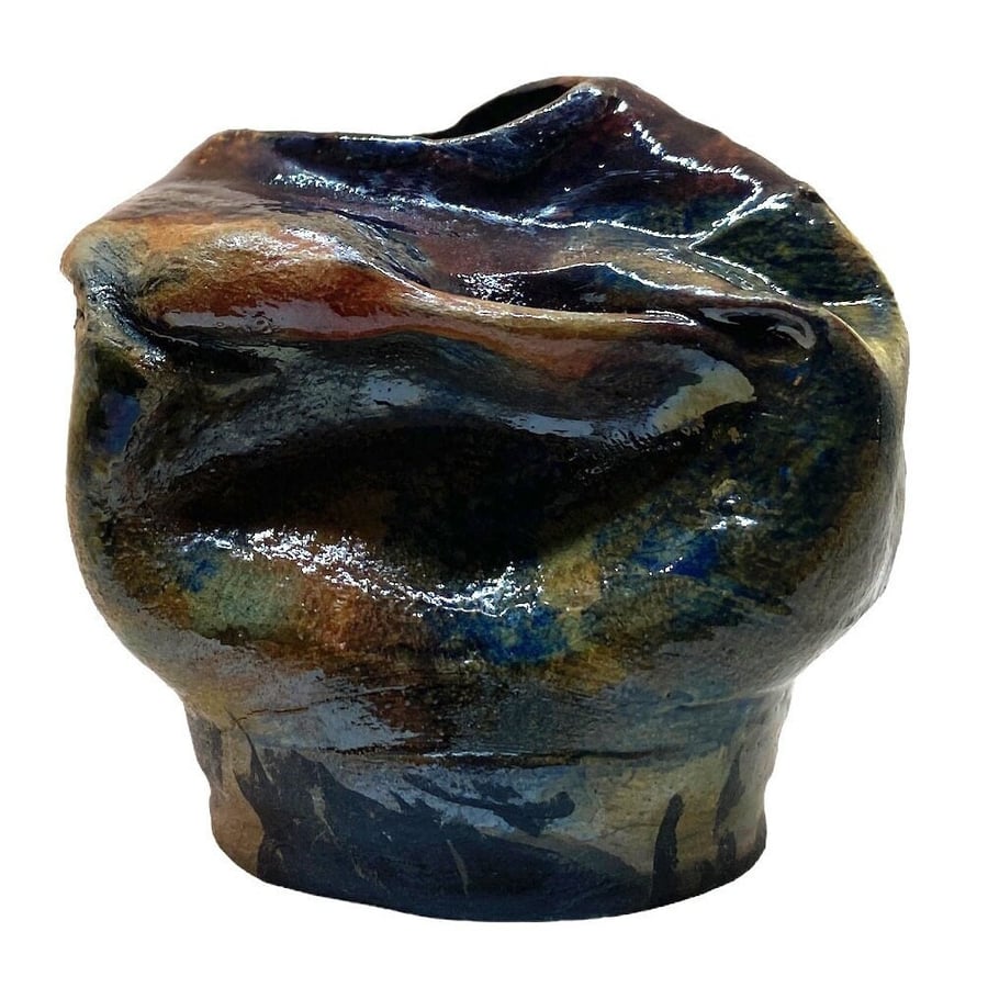 Raku fired decorative ceramic pot 564