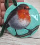 Robin red breast hanging decoration, Hand painted robin hanging ornament