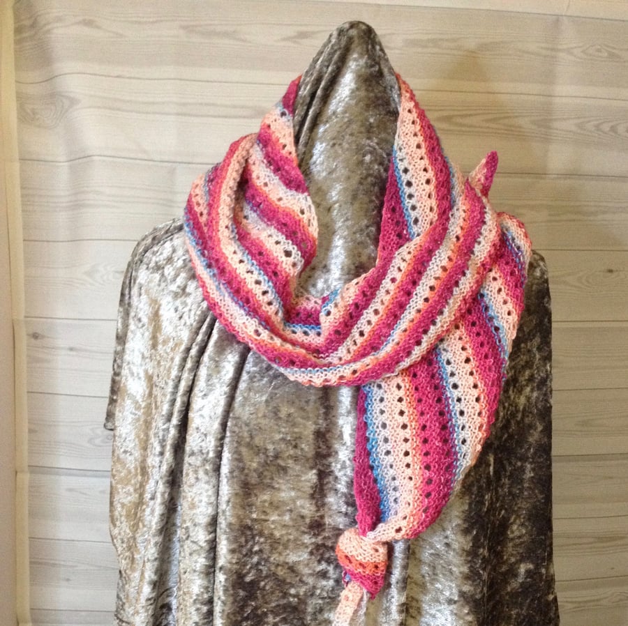 Multicoloured hand knit asymmetrical scarf (Splash) PB8
