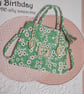 Tote-ally Awesome Birthday Card & matching Gift Tag -  Green Flowery Handbag - Image 2