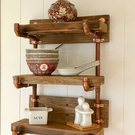 Small Shelving Unit, Handmade Rustic Timber Shelves, Copper Frame and Brackets, 