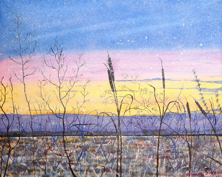 Winter Fen Landscape Original Oil Painting  Impressionist Snow Scene Canvas Art